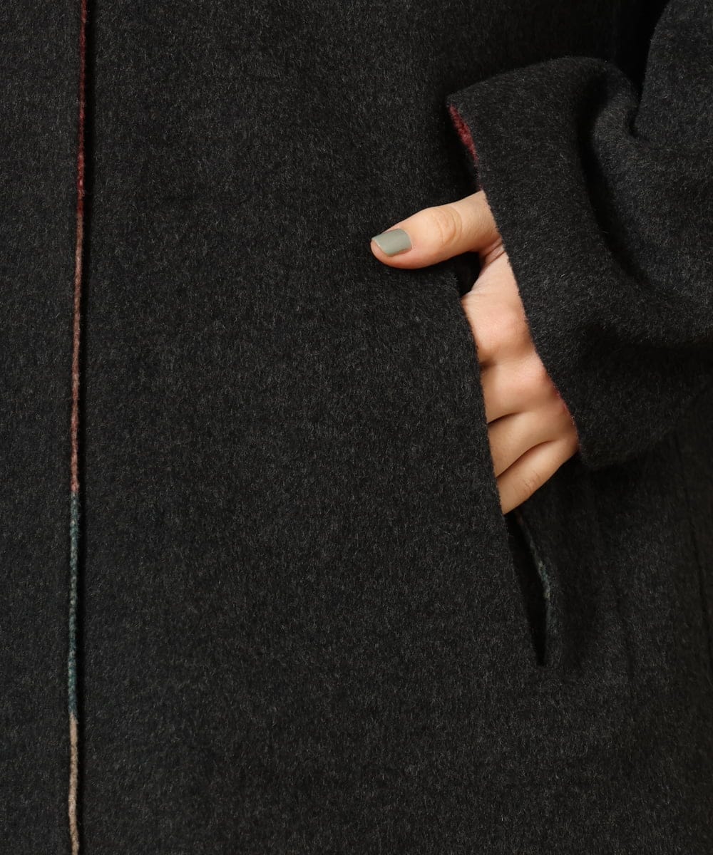 GJUAD33500 Jocomomola(ホコモモラ) 【2WAY】Wフェイスリバーフード付きロングコート ダークグレー