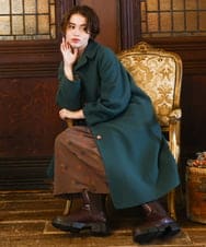 GJUAD34500 Jocomomola(ホコモモラ) ウールモッサロングコート グリーン