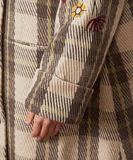 GJUAE04550 Jocomomola(ホコモモラ) Calle de Bordadores チェック×フラワー刺繍コート ベージュ