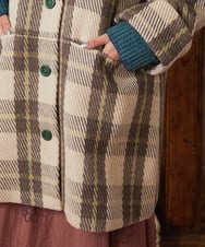 GJUAE04550 Jocomomola(ホコモモラ) Calle de Bordadores チェック×フラワー刺繍コート ベージュ