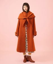GJUAG33600 Jocomomola(ホコモモラ) 【ダブルポイント】2WAY ウールモッサロングコート オレンジ