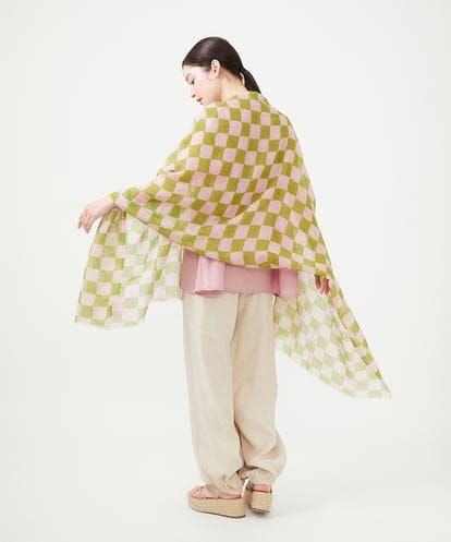 GK3GF01150 Sybilla チェッカー柄リネンストール
