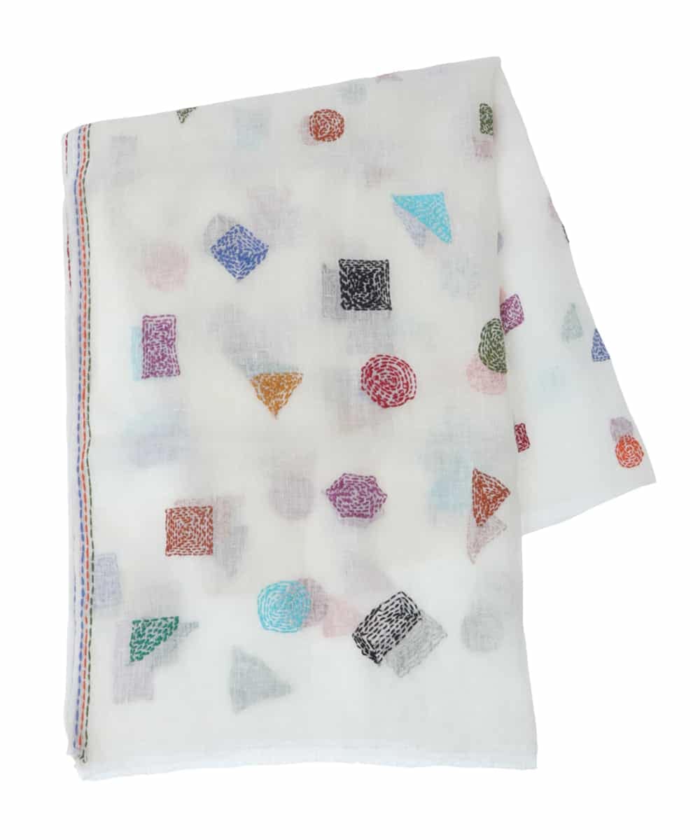 GK3GT02150 Sybilla(シビラ) 刺繍入りリネンストール ホワイト