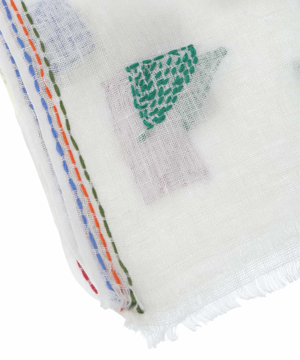 GK3GT02150 Sybilla(シビラ) 刺繍入りリネンストール ホワイト