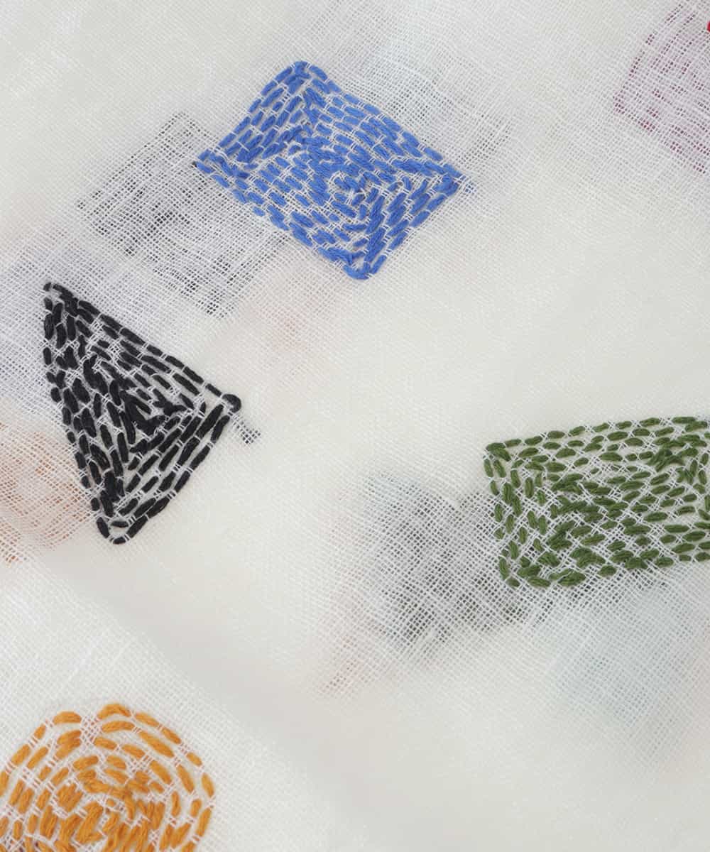 GK3GT02150 Sybilla(シビラ) 刺繍入りリネンストール ホワイト