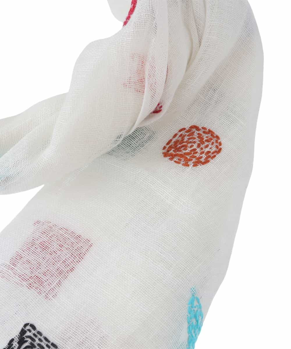GK3GT02150 Sybilla(シビラ) 刺繍入りリネンストール ホワイト