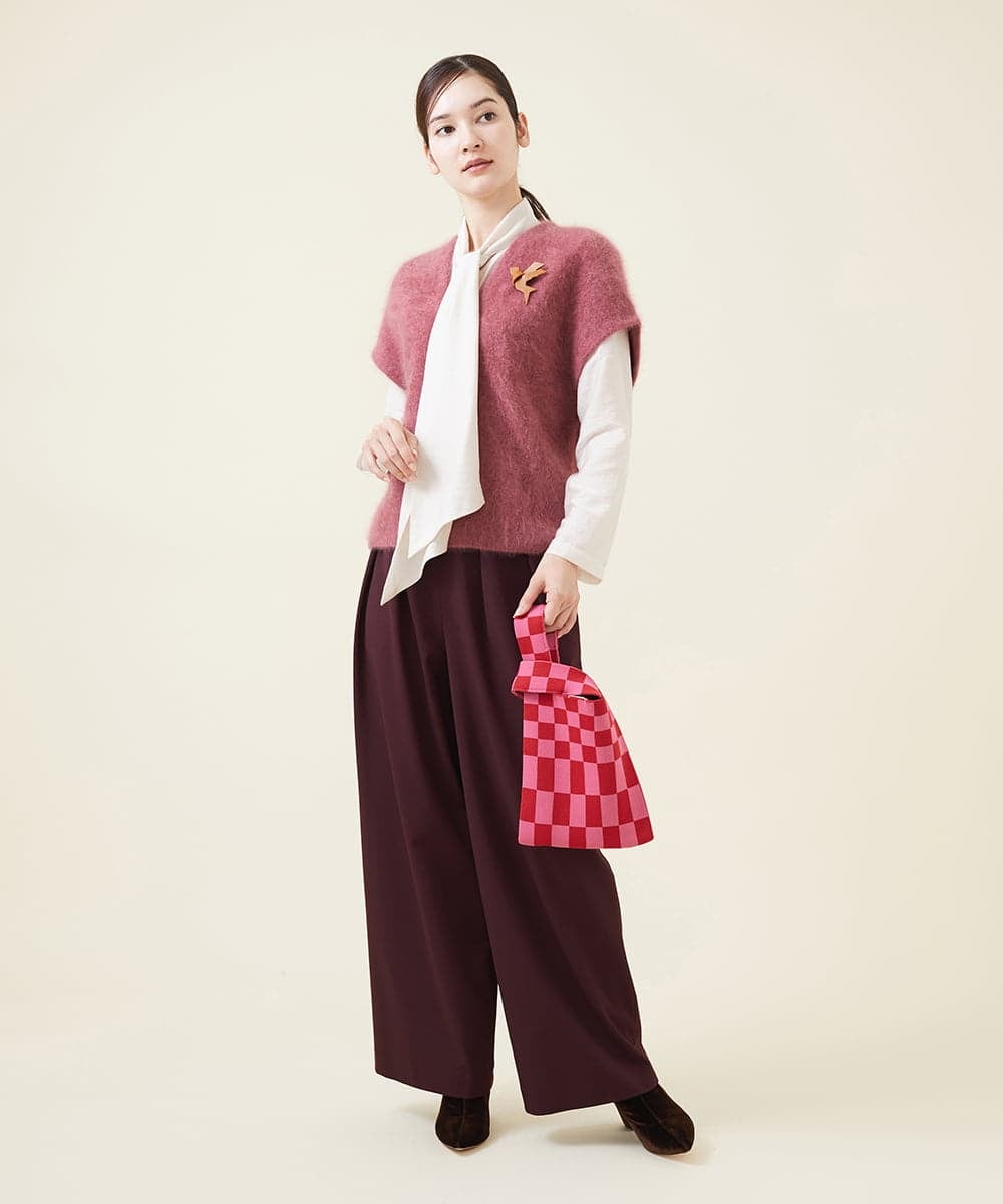 GK5AV01110 Sybilla(シビラ) ブロックチェックニットバッグ レッド