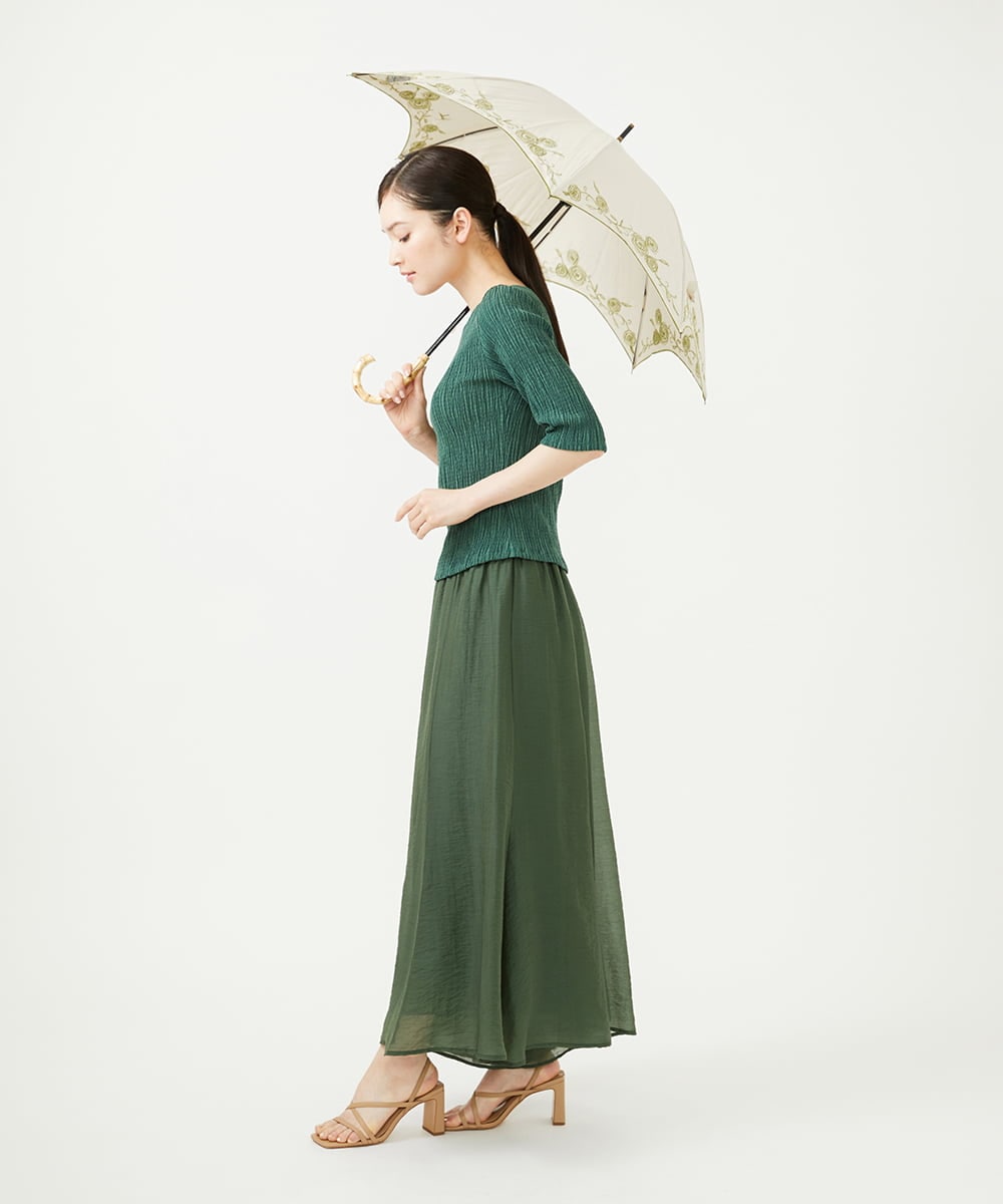 GKYGB03210 Sybilla(シビラ) 【晴雨兼用・UVカット】フラワーモチーフ刺繍日傘 ベージュ