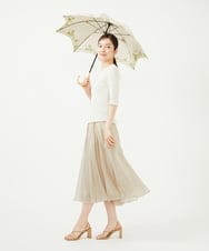 GKYGB03210 Sybilla(シビラ) 【晴雨兼用・UVカット】フラワーモチーフ刺繍日傘 ベージュ