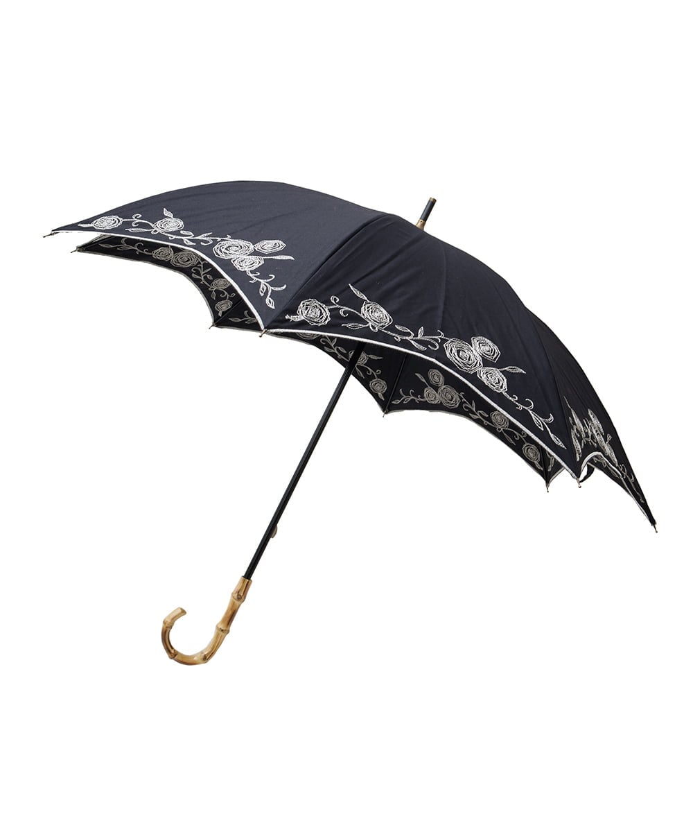 GKYGB03210 Sybilla(シビラ) 【晴雨兼用・UVカット】フラワーモチーフ刺繍日傘 ブラック