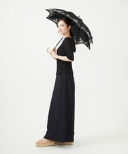 GKYGB03210 Sybilla(シビラ) 【晴雨兼用・UVカット】フラワーモチーフ刺繍日傘 ブラック