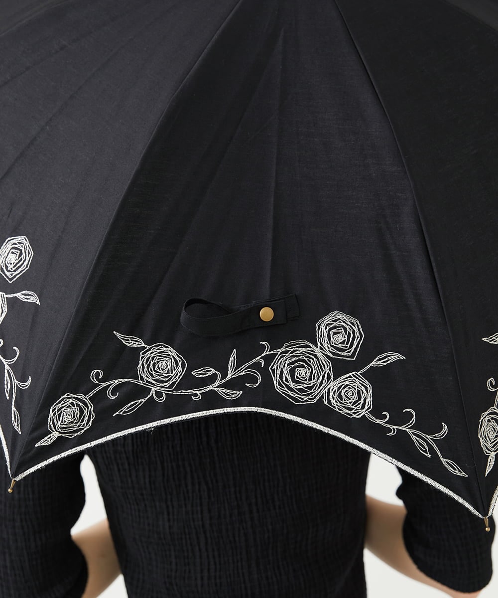 GKYGB03210 Sybilla(シビラ) 【晴雨兼用・UVカット】フラワーモチーフ刺繍日傘 ブラック
