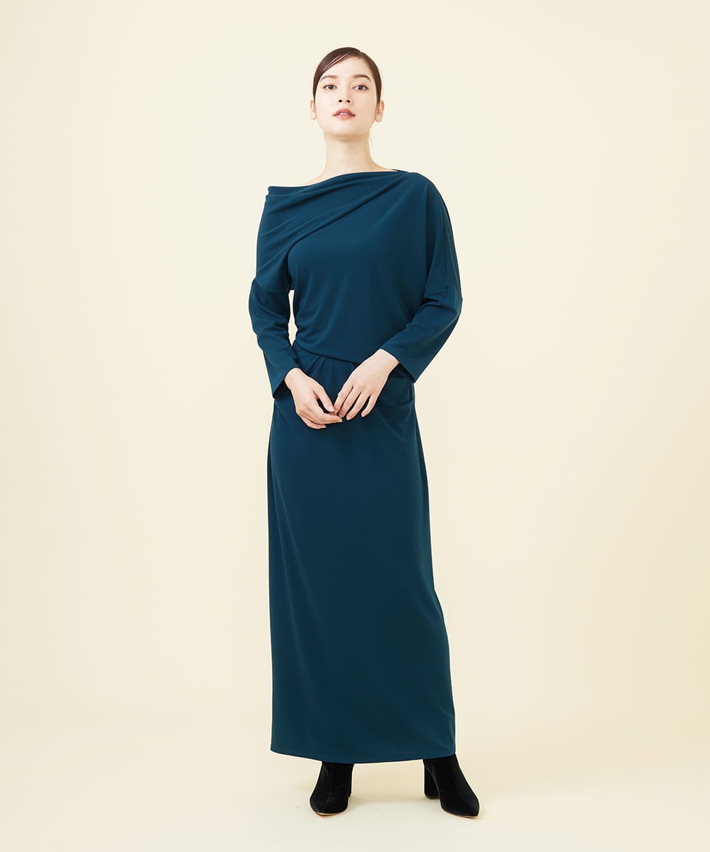 GLEAA01270 S sybilla(エス  バイ シビラ) 【ドラマ着用】ドレープショルダージャージードレス ダークエメラルドグリーン