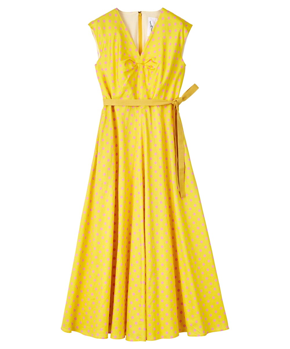 GLEGD01360 S sybilla(エス  バイ シビラ) ドットプリントフレアードレス イエロー×ピンクドット