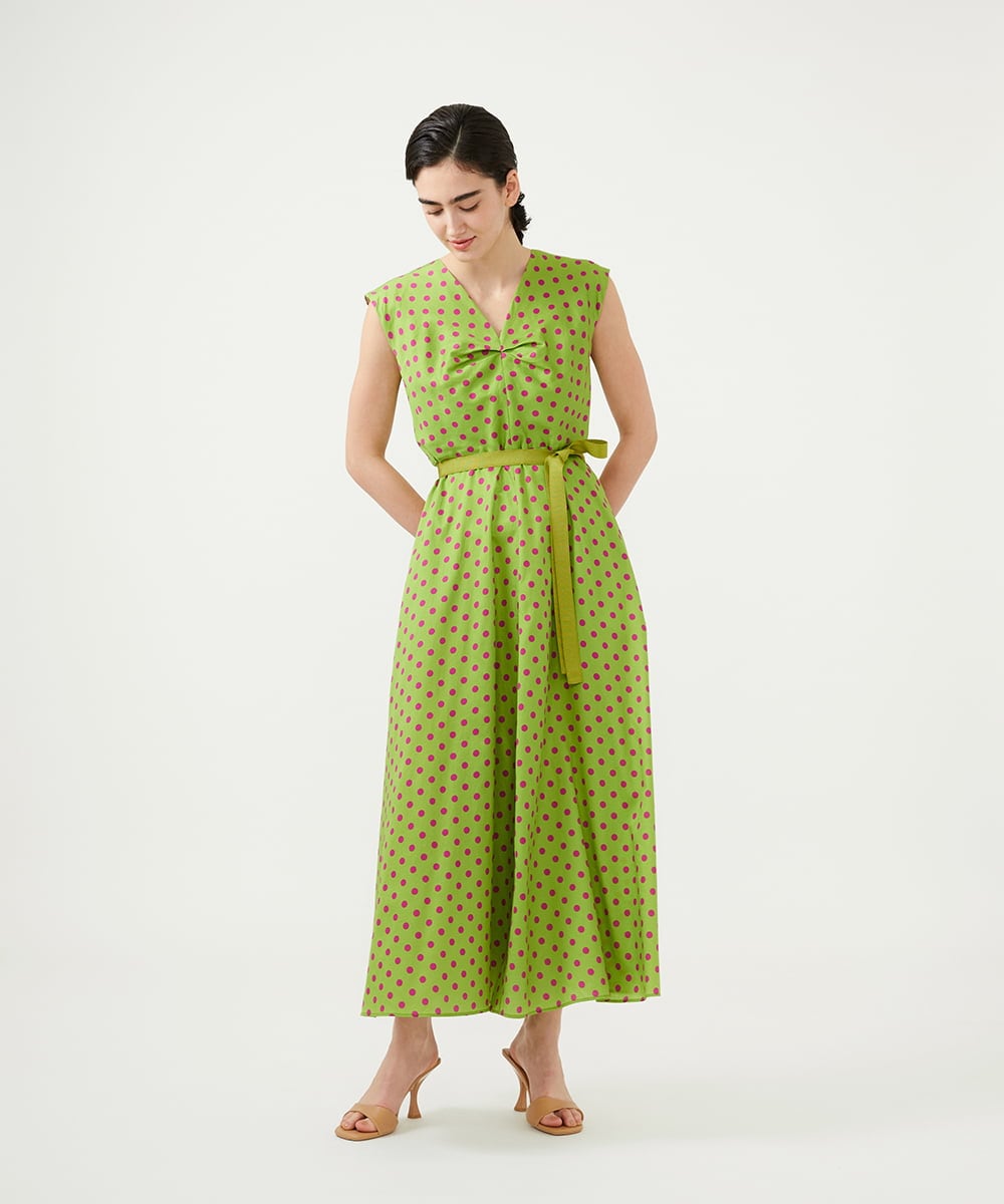 GLEGD01360 S sybilla(エス  バイ シビラ) ドットプリントフレアードレス ライトグリーン×パープルドット