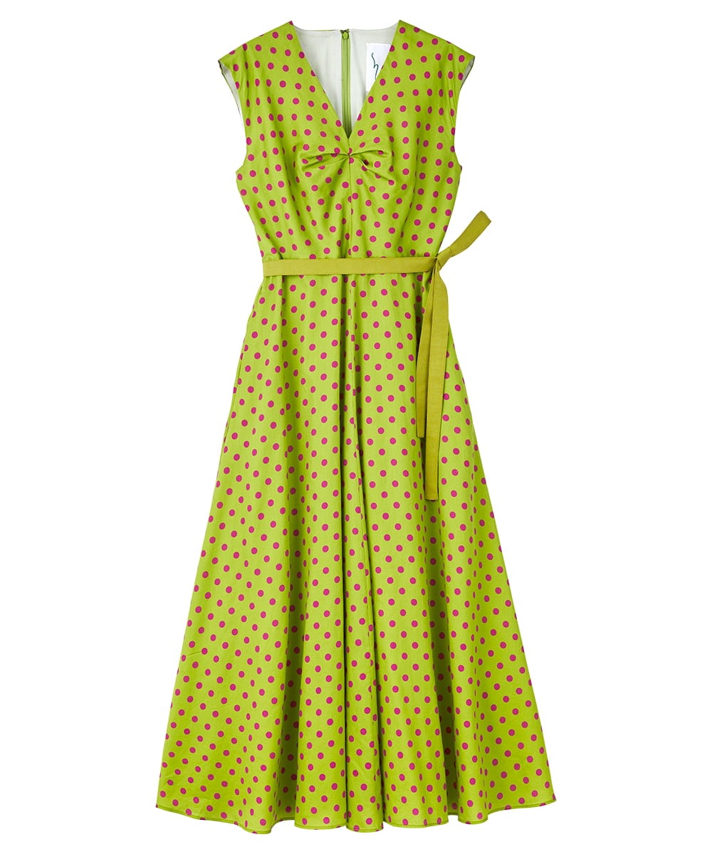 GLEGD01360 S sybilla(エス  バイ シビラ) ドットプリントフレアードレス ライトグリーン×パープルドット