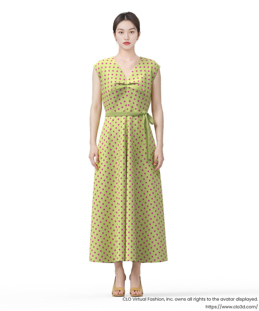 GLEGD01360 S sybilla(エス  バイ シビラ) ドットプリントフレアードレス ライトグリーン×パープルドット