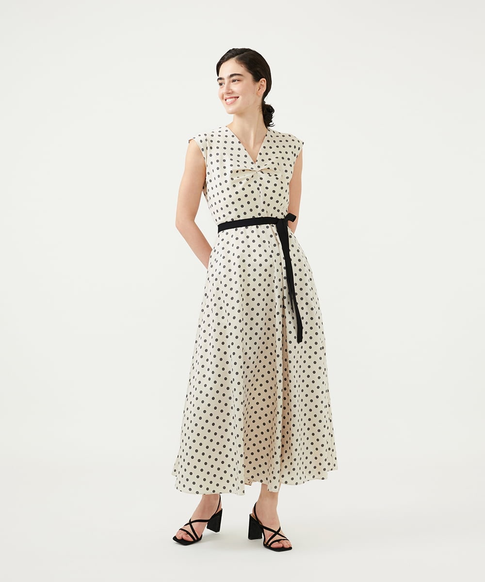 GLEGD01360 S sybilla(エス  バイ シビラ) ドットプリントフレアードレス ベージュ×スモークブラックドット