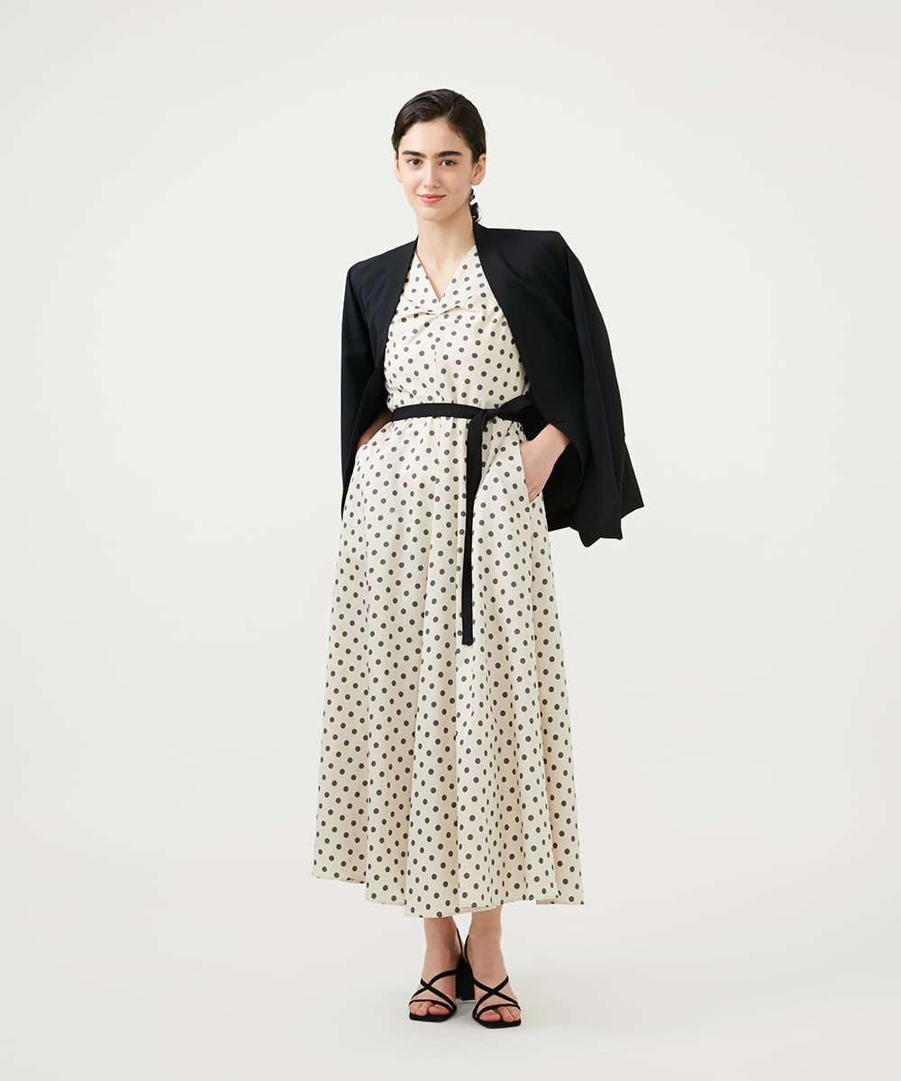 GLEGD01360 S sybilla(エス  バイ シビラ) ドットプリントフレアードレス ベージュ×スモークブラックドット