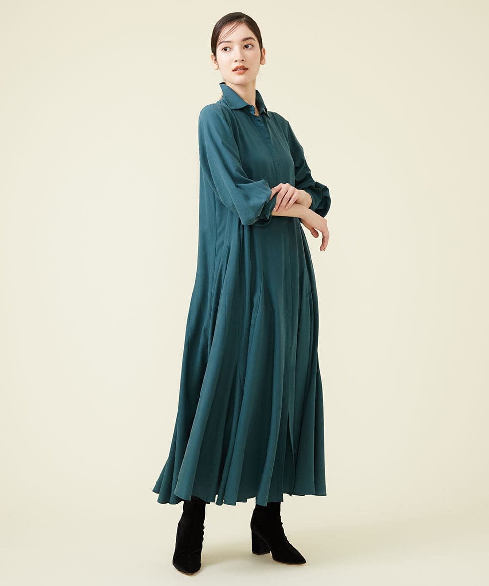 GLEGS01300 S sybilla(エス  バイ シビラ) フルートヘム シャツドレス ダークグリーン