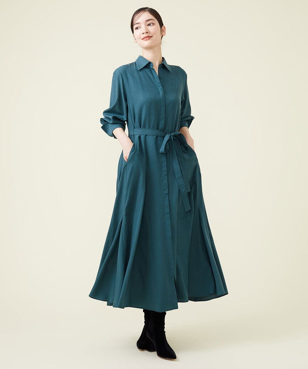 GLEGS01300 S sybilla(エス  バイ シビラ) フルートヘム シャツドレス ダークグリーン