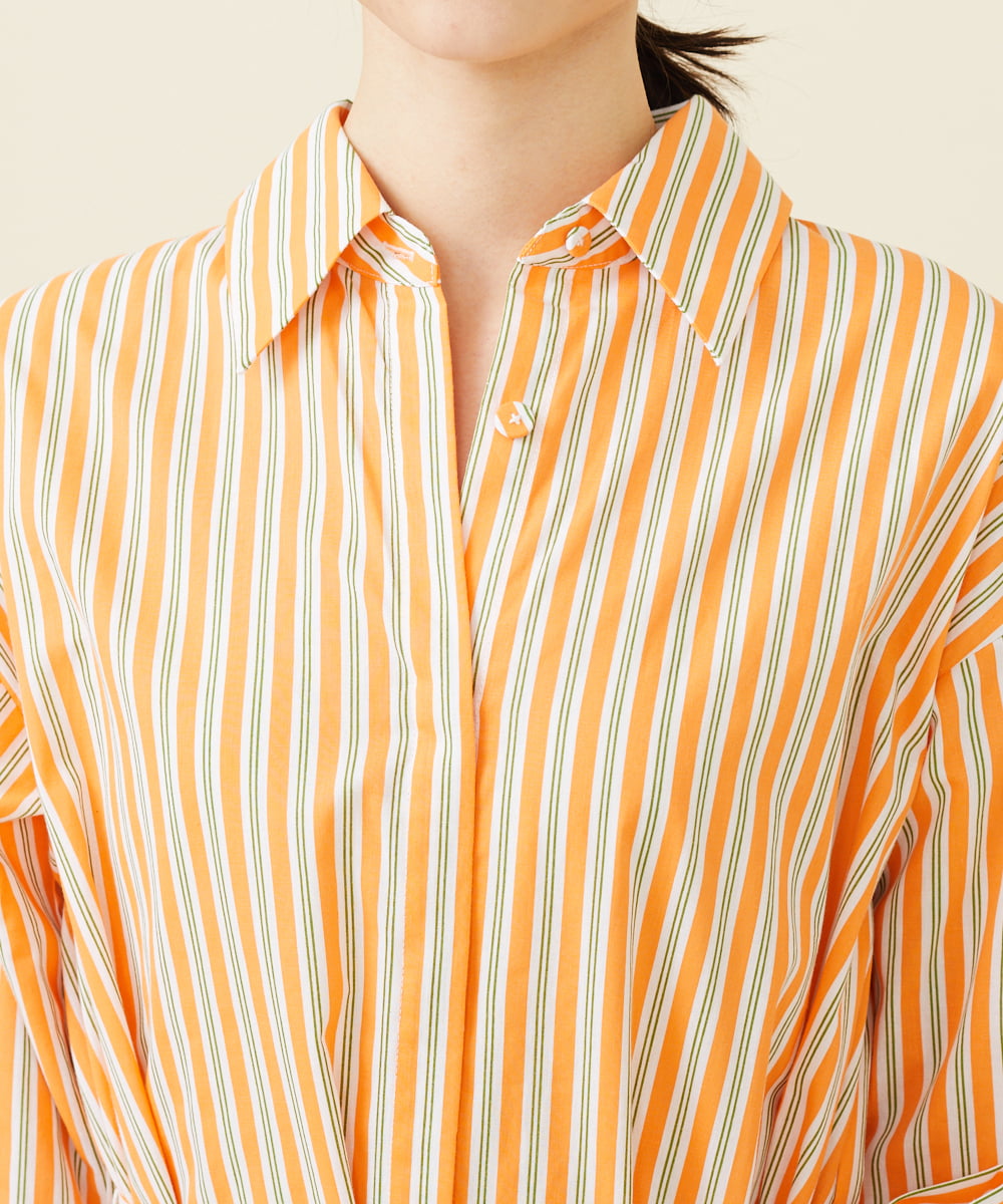 GLEGX01270 S sybilla(エス  バイ シビラ) 【ドラマ着用】バイカラーストライプシャツドレス オレンジ x ライトグリーン