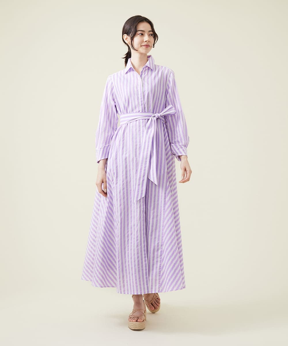 GLEHS10250 S sybilla(エス  バイ シビラ) カラーストライプシャツドレス リラ×ホワイト