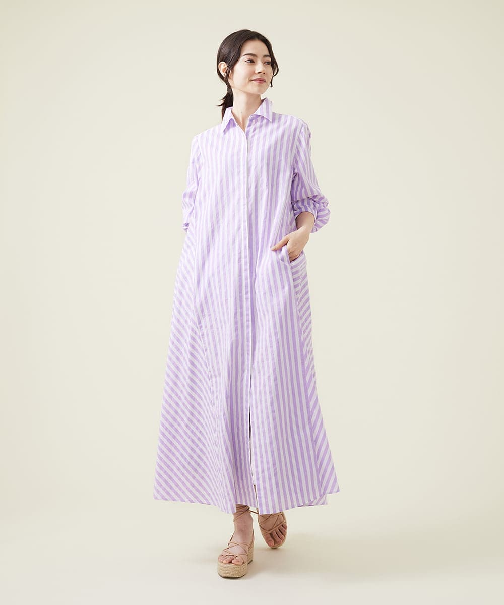 GLEHS10250 S sybilla(エス  バイ シビラ) カラーストライプシャツドレス リラ×ホワイト