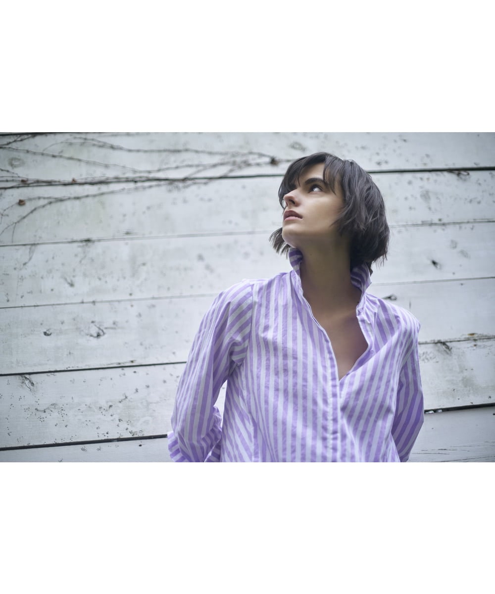 GLEHS10250 S sybilla(エス  バイ シビラ) カラーストライプシャツドレス リラ×ホワイト