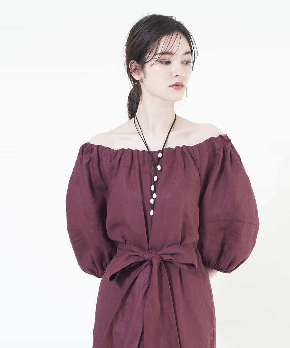 GLYHM02060 S sybilla(エス  バイ シビラ) エコレザー&バロックパールネックレス ブラウン