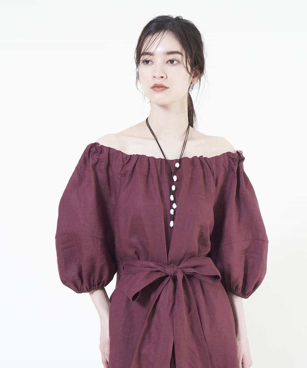 GLYHM02060 S sybilla(エス  バイ シビラ) エコレザー&バロックパールネックレス ブラウン