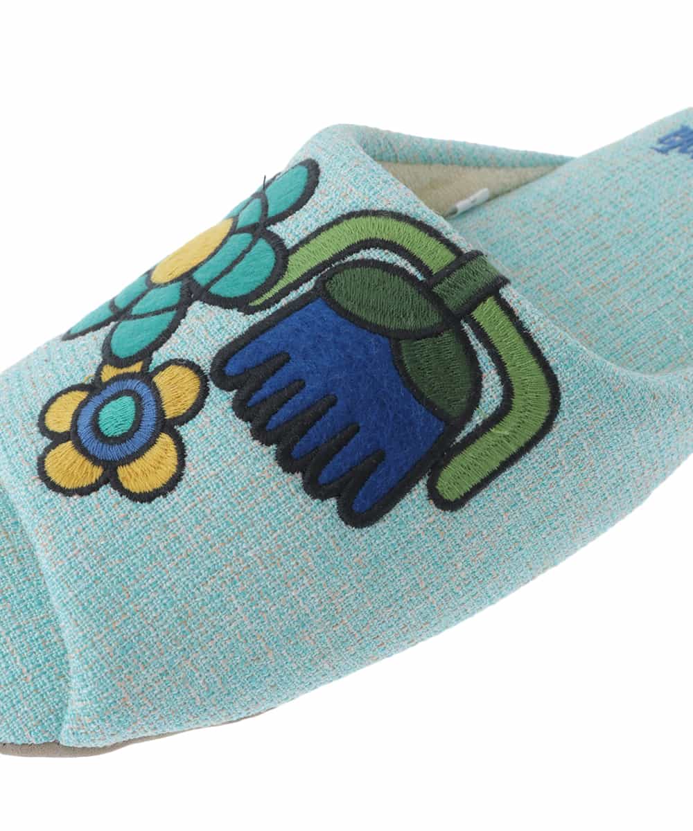 GNFDW02025 Jocomomola(ホコモモラ) 【洗える】フラワー刺繍前開きスリッパ ライトブルー