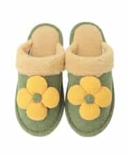 GNFTD03028 Jocomomola(ホコモモラ) 【洗える】立体フラワーモチーフボアスリッパ グリーン