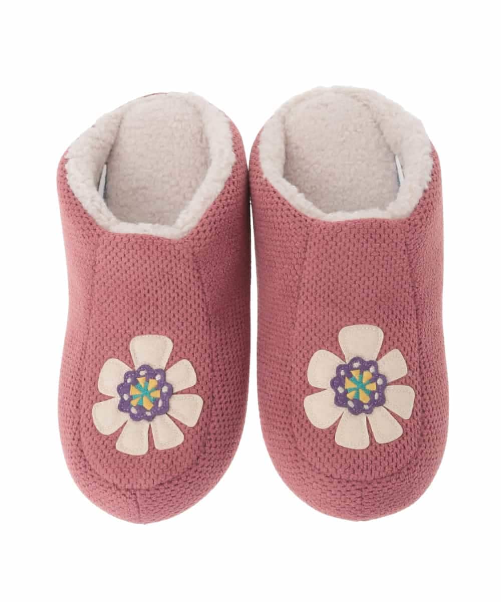 GNFTD04033 Jocomomola(ホコモモラ) 【洗える】フラワーアップリケナポレオンスリッパ レッド