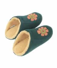 GNFTD04033 Jocomomola(ホコモモラ) 【洗える】フラワーアップリケナポレオンスリッパ グリーン