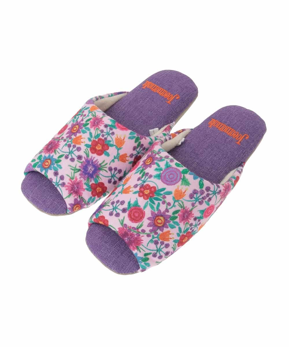 GNFTG01025 Jocomomola(ホコモモラ) 【洗える】フラワープリントオープントゥスリッパ ピンク