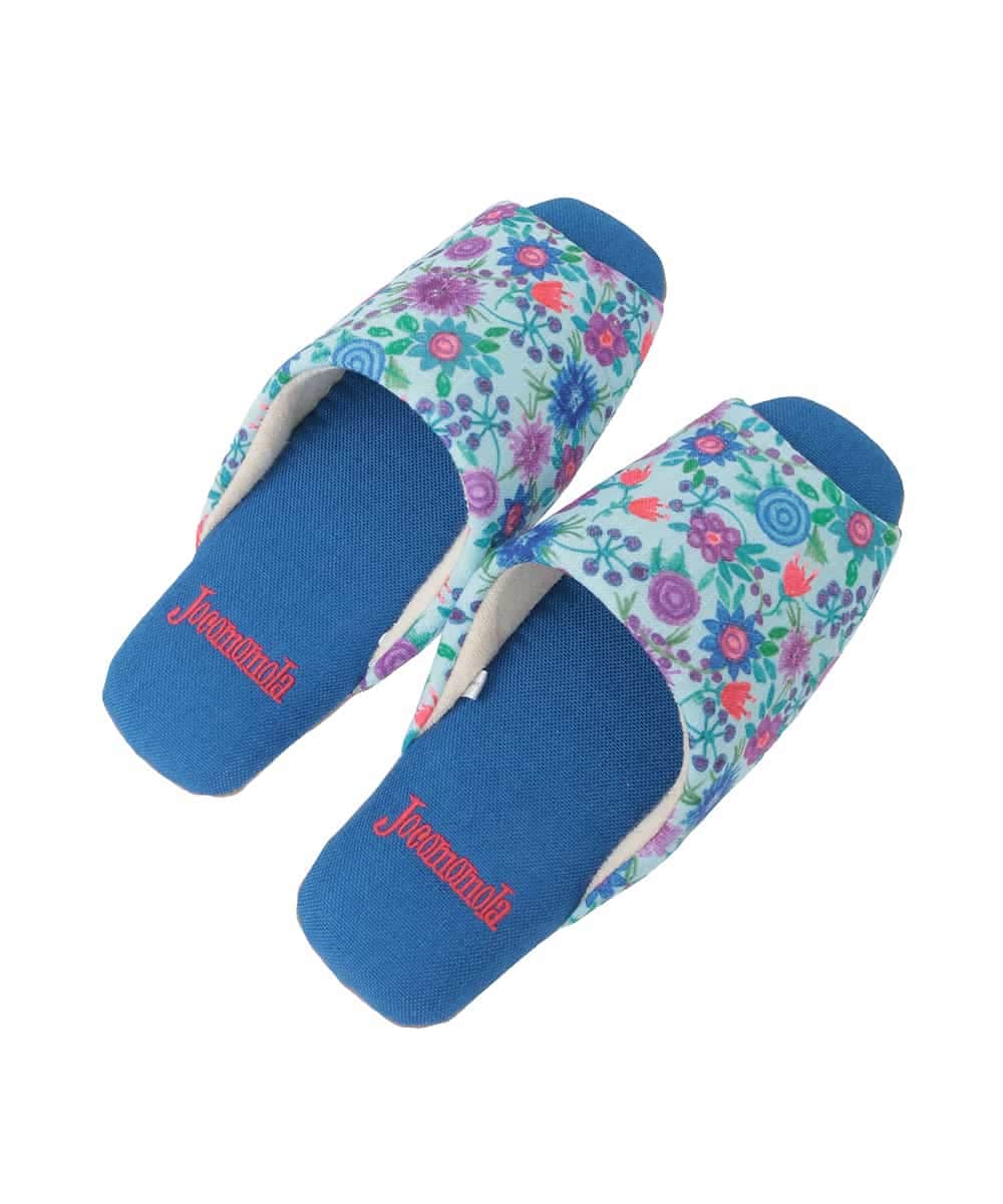 GNFTG01025 Jocomomola(ホコモモラ) 【洗える】フラワープリントオープントゥスリッパ ライトブルー