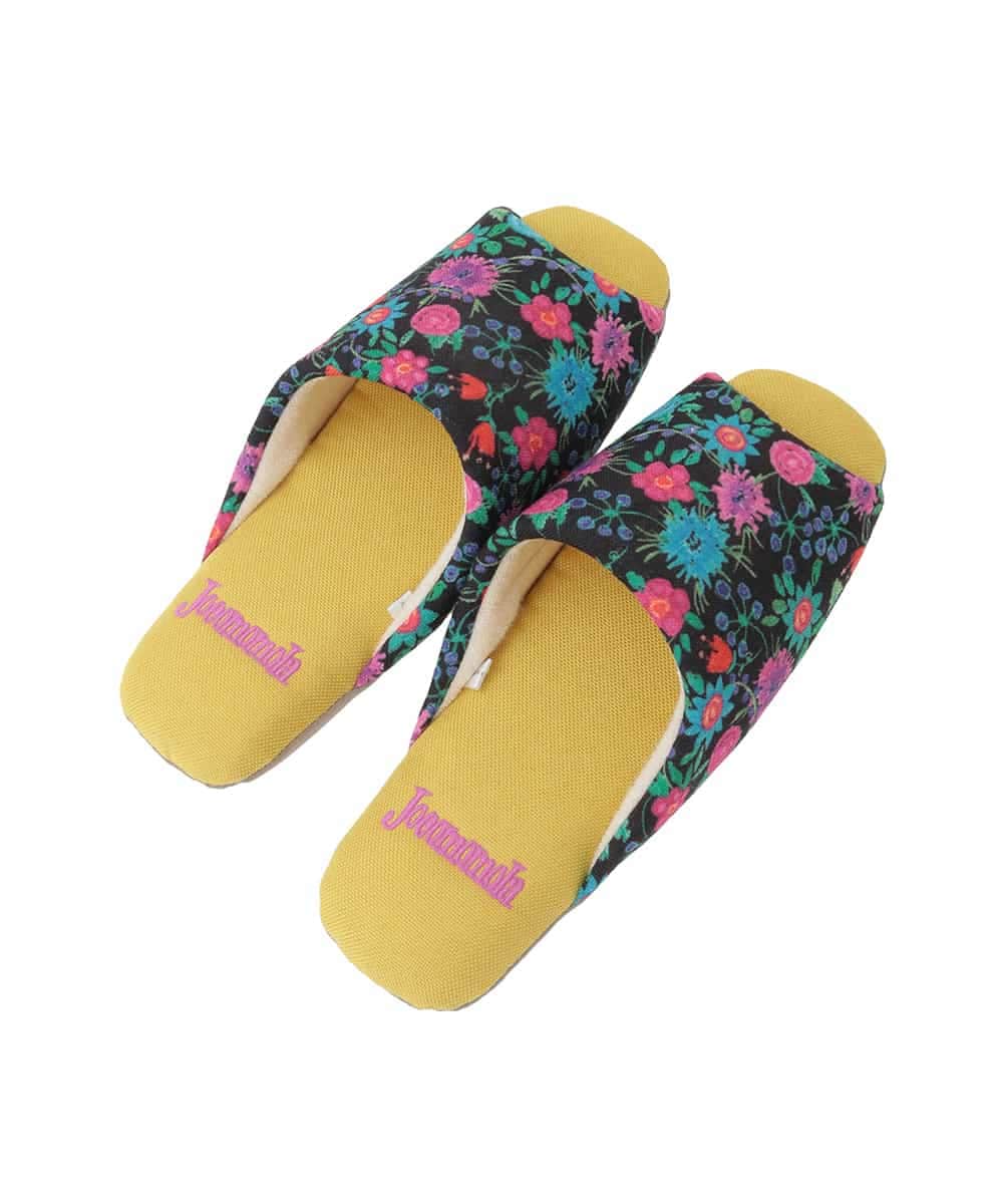 GNFTG01025 Jocomomola(ホコモモラ) 【洗える】フラワープリントオープントゥスリッパ ブラック