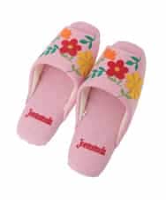GNFTG02025 Jocomomola(ホコモモラ) 【洗える】フラワー刺繍オープントゥスリッパ ピンク