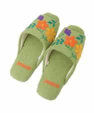 GNFTG02025 Jocomomola(ホコモモラ) 【洗える】フラワー刺繍オープントゥスリッパ グリーン