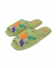 GNFTG02025 Jocomomola(ホコモモラ) 【洗える】フラワー刺繍オープントゥスリッパ グリーン