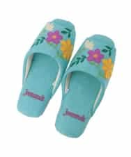 GNFTG02025 Jocomomola(ホコモモラ) 【洗える】フラワー刺繍オープントゥスリッパ ライトブルー