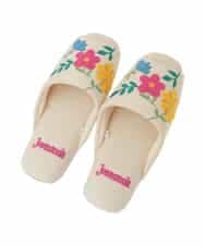 GNFTG02025 Jocomomola(ホコモモラ) 【洗える】フラワー刺繍オープントゥスリッパ ベージュ