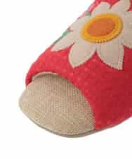 GNFTG03025 Jocomomola(ホコモモラ) 【洗える】フラワーアップリケオープントゥスリッパ レッド