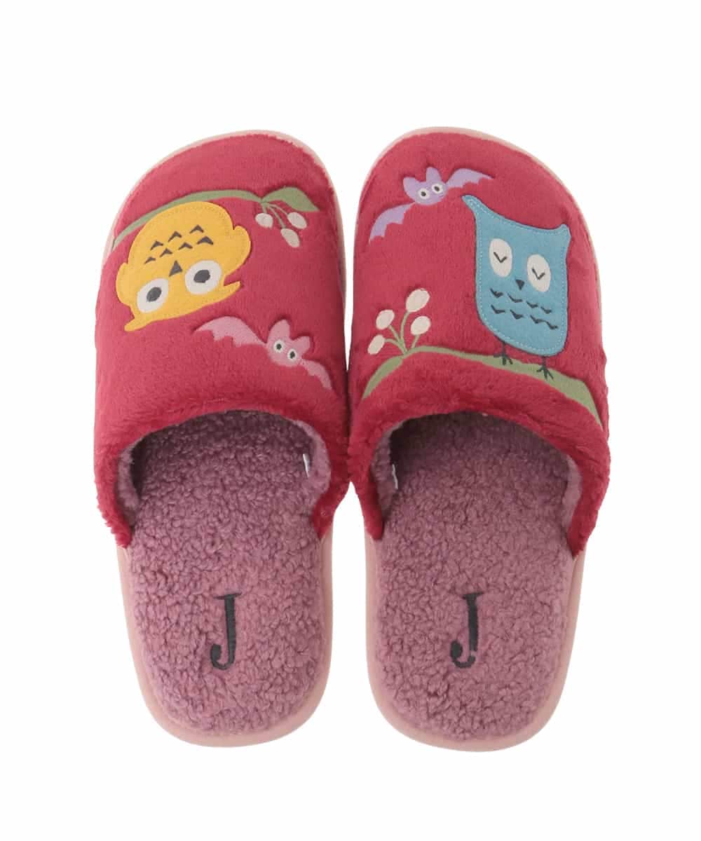 GNFTG04027 Jocomomola(ホコモモラ) 【洗える】アニマルアップリケ刺繍ボアスリッパ レッド