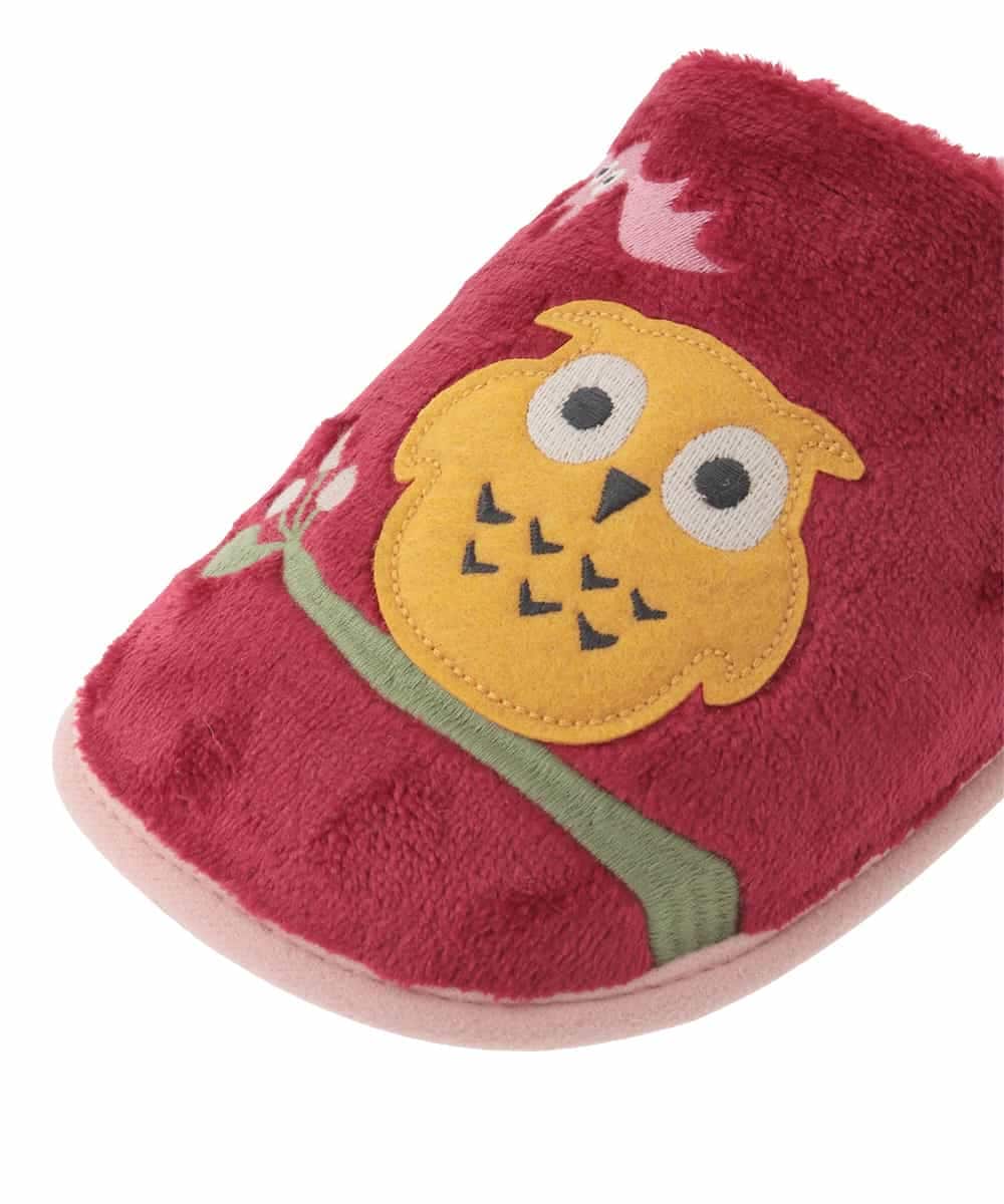 GNFTG04027 Jocomomola(ホコモモラ) 【洗える】アニマルアップリケ刺繍ボアスリッパ レッド
