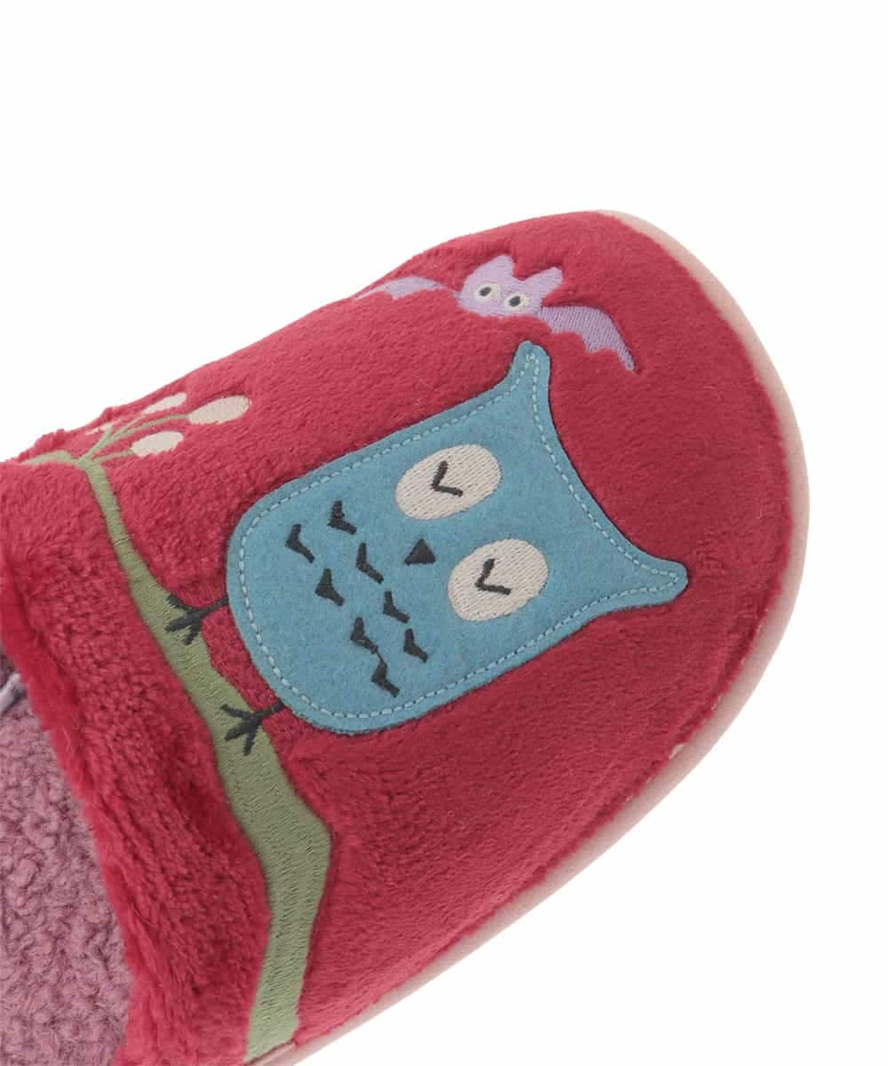 GNFTG04027 Jocomomola(ホコモモラ) 【洗える】アニマルアップリケ刺繍ボアスリッパ レッド