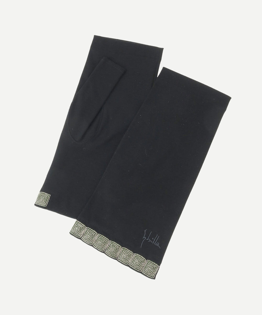 GS2GD03035 Sybilla(シビラ) 【日本製/接触冷感】モチーフ刺繍UVフィンガーレス手袋 ブラック
