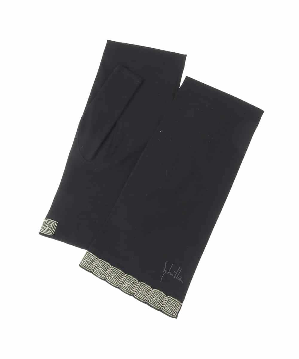 GS2GD03035 Sybilla(シビラ) 【日本製/接触冷感】モチーフ刺繍UVフィンガーレス手袋 ブラック