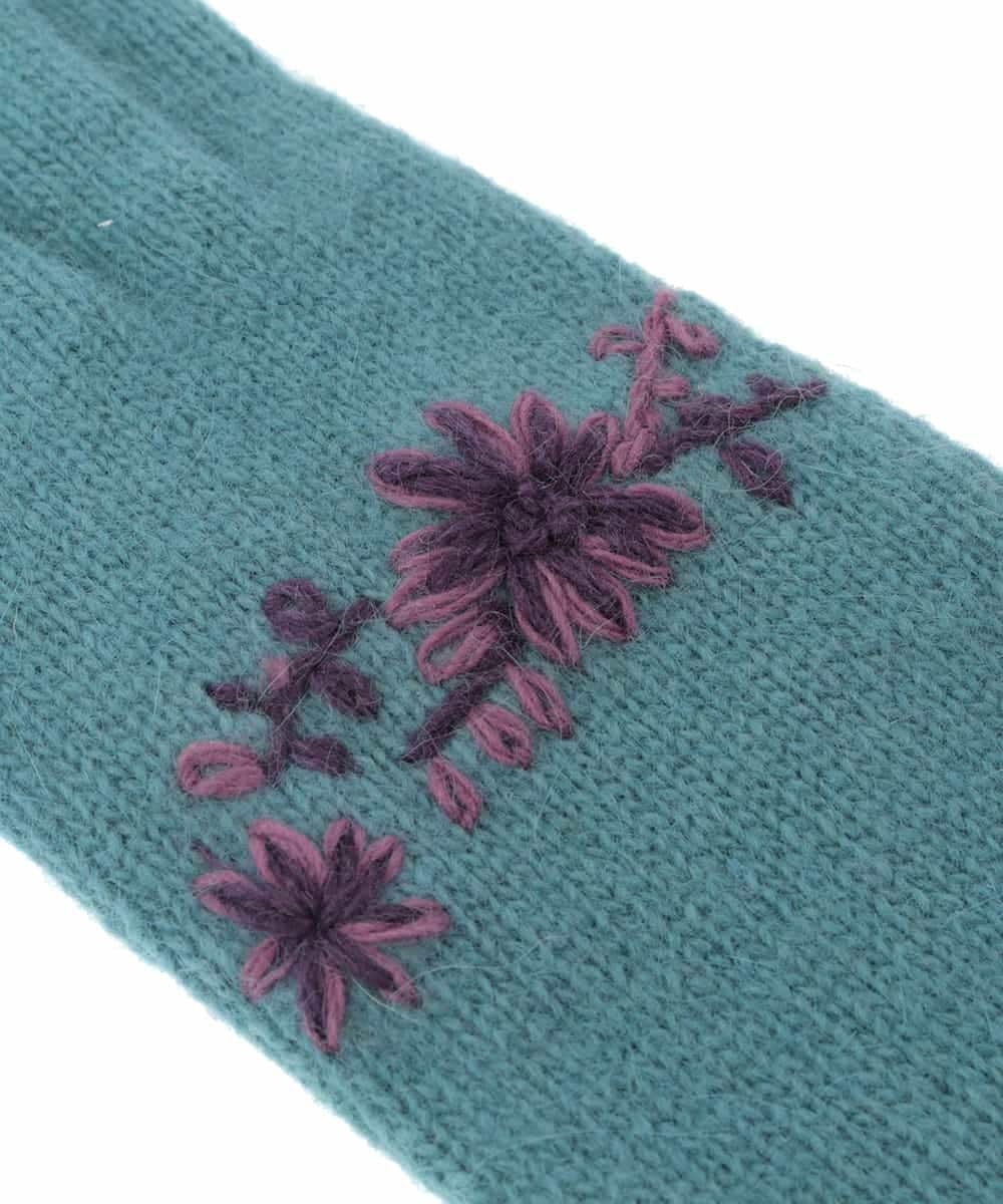 GS9AS05035 Sybilla(シビラ) フラワーニット刺繍グローブ ライトブルー